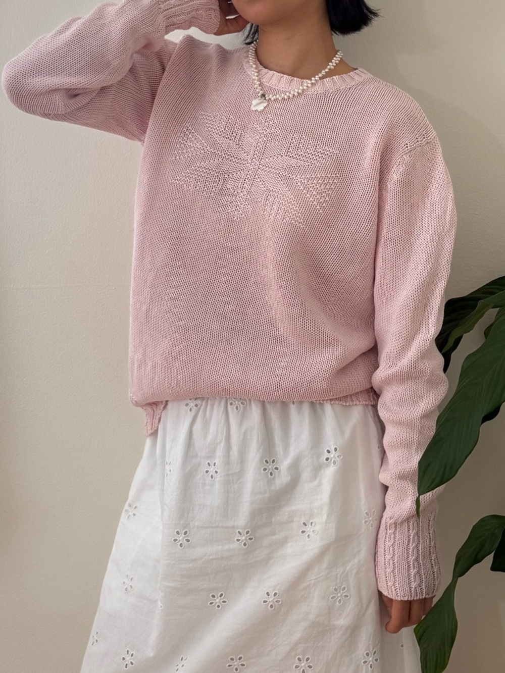 Vintage Van Heusen Ramie Cotton Blend Lightweight Light Pink Sweater Size Small